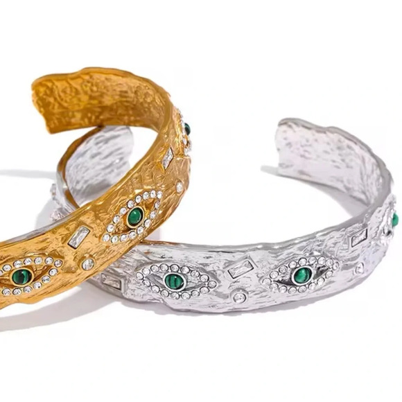 Baroque Malachite Stainless Steel Waterproof Eye Cuff Bracelet - Picture 17 of 17